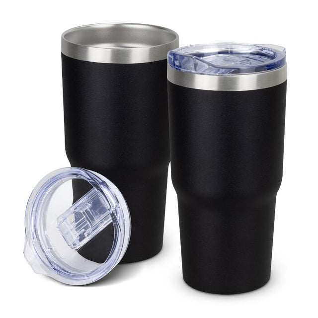 Vacuum tumbler set in black, 550ml, double-wall insulated, with splashproof lid—ideal for hot or cold drinks on the go.