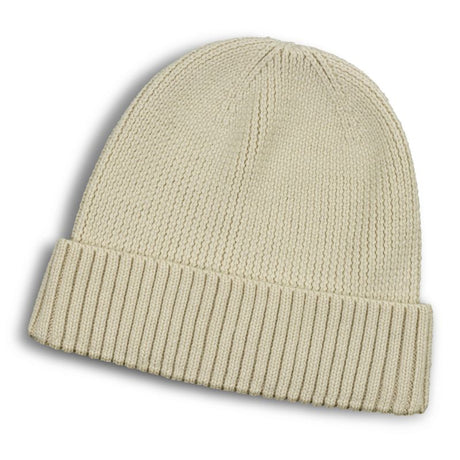 Ecru Merino Wool Beanie featuring a roll-up cuff, soft, durable, and lightweight for winter warmth and style.