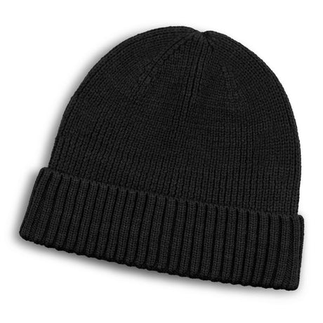 Black Merino Wool beanie with a roll-up cuff, offering warmth and style for winter, suitable for most head sizes.