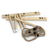 Natural Ring Toss Game featuring eco-friendly hemp rings and sturdy pine pegs, perfect for outdoor family fun.