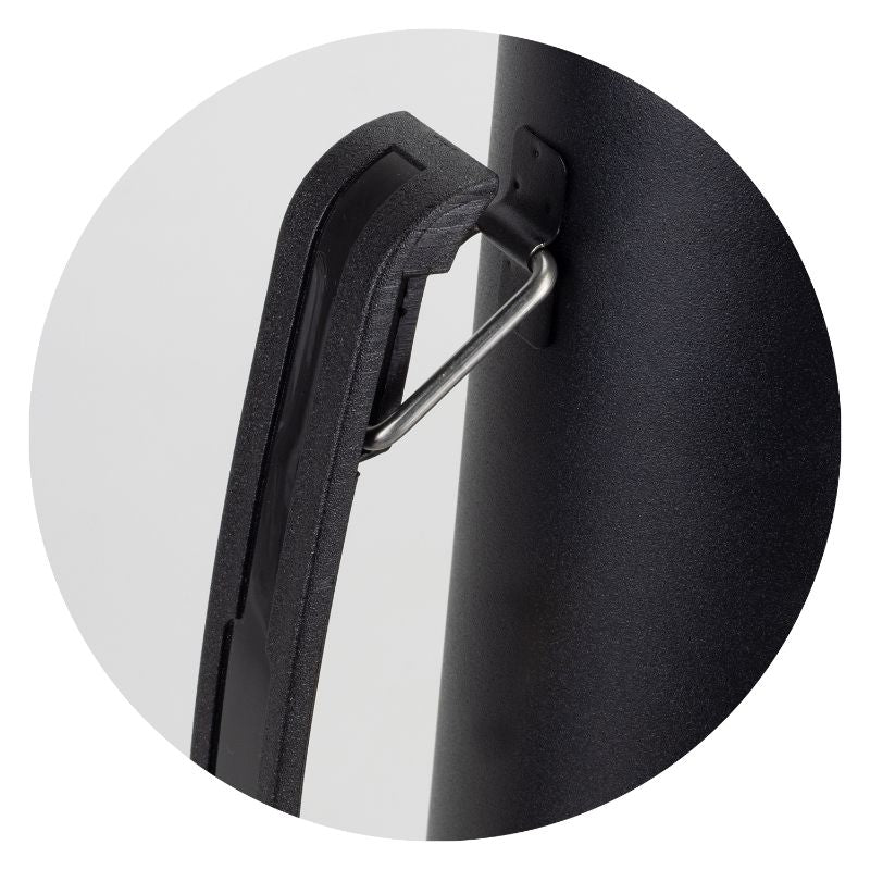 1L black stainless steel flask with double-wall vacuum insulation, screw-on cup, carry handle, and gift box packaging.