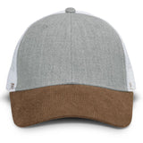 Galloway Corduroy Peak cap in grey/brown, featuring a pre-curved peak and breathable mesh back, perfect for style and comfort.