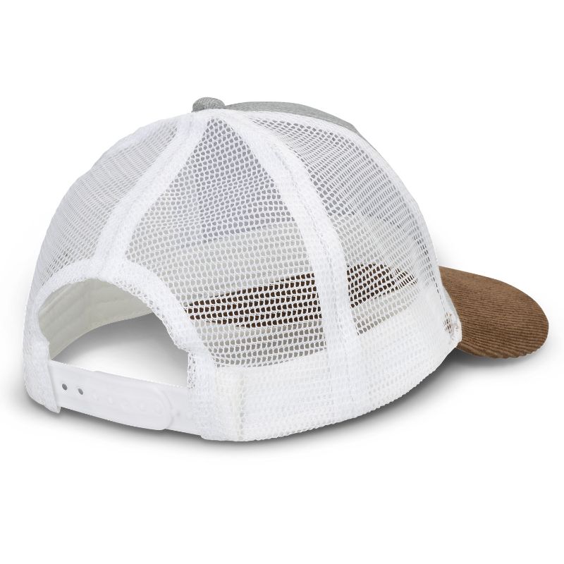 Galloway Corduroy Peak cap in grey/brown, a stylish six-panel cap with a mesh back and adjustable snapback for comfort.