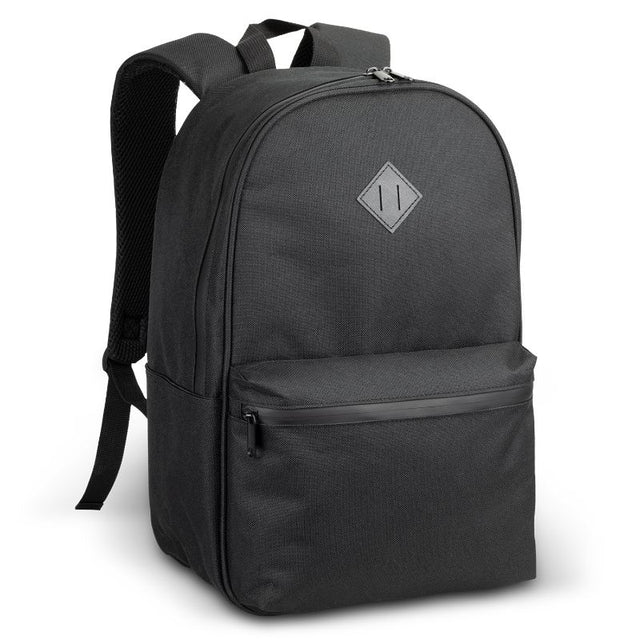 Black Springs Backpack with 15L capacity, durable 600D polyester, zippered closure, padded straps, and multiple pockets for convenience.