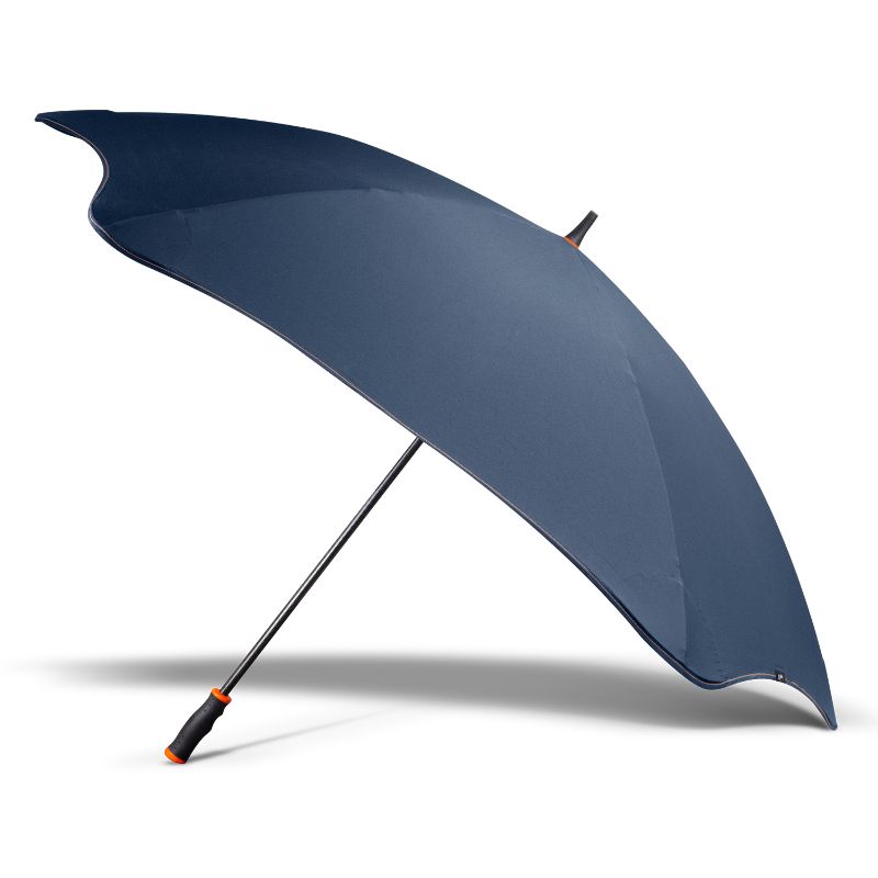 Large navy and orange BLUNT Sport Umbrella with windproof design, automatic opening, and easy transport sleeve.