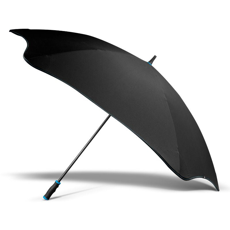 BLUNT Sport Umbrella in Black and Light Blue, durable canopy, windproof design, automatic opening, ideal for sports events.