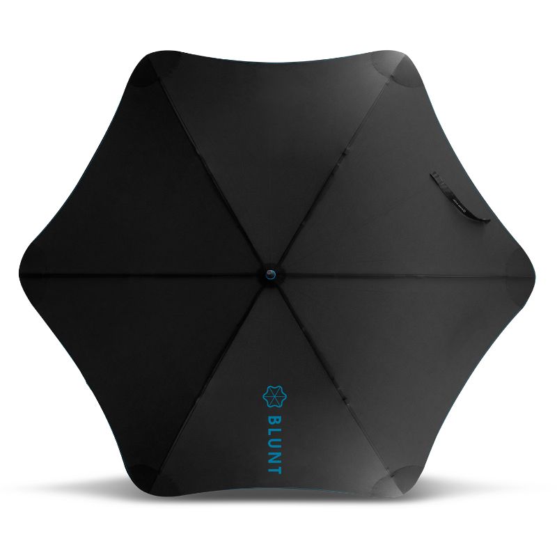 Large BLUNT Sport Umbrella in Black and Light Blue with sturdy frame, windproof design, and automatic opening mechanism.