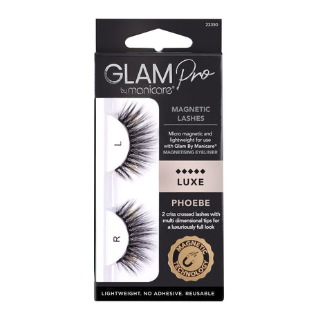 Glam by Manicare Pro 68 Phoebe Magnetic Lashes feature crisscrossed, multidimensional tips for a full, fluttery look.