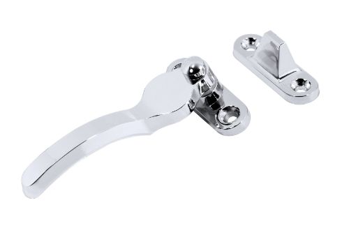 Chrome plated wedge fastener for side hung casement windows, ensuring tight closure and enhanced aesthetics.