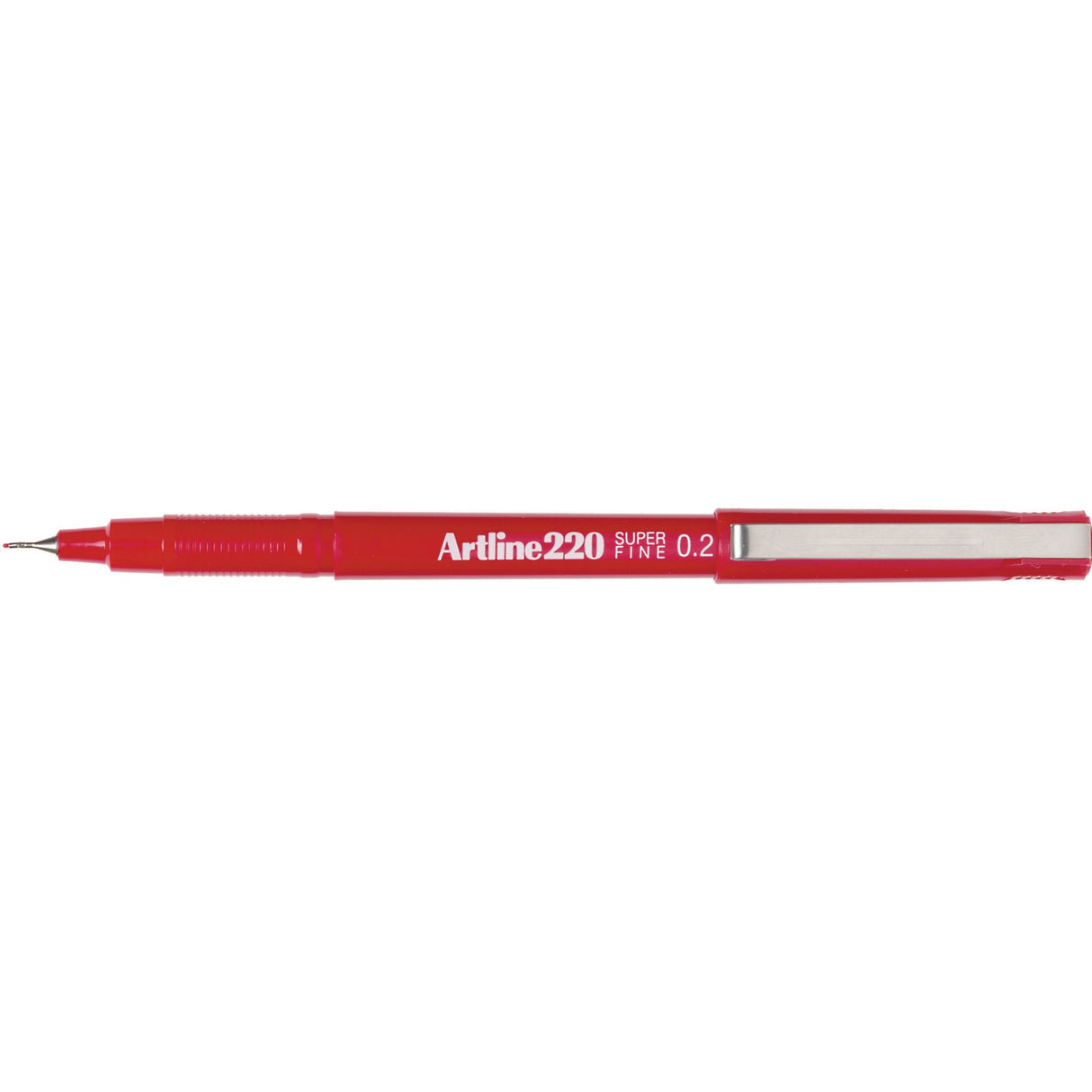 Artline 220 Fineliner Pen 0.2mm in red, pack of 12, perfect for detailed writing and artwork with instant-drying ink.