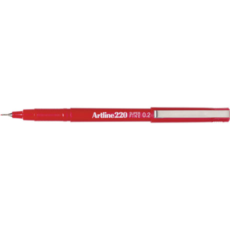 Artline 220 Fineliner Pen 0.2mm in red, pack of 12, perfect for detailed writing and artwork with instant-drying ink.