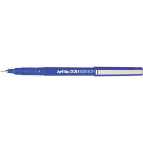 Artline 220 Fineliner Pen set of 12 in blue, featuring 0.2mm tip, ideal for precise detailing and vibrant drawings.