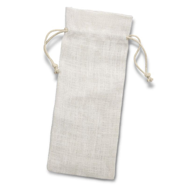 Stylish white jute wine drawstring bags, eco-friendly and durable, perfect for gifting on any occasion. Pack of 20 units.