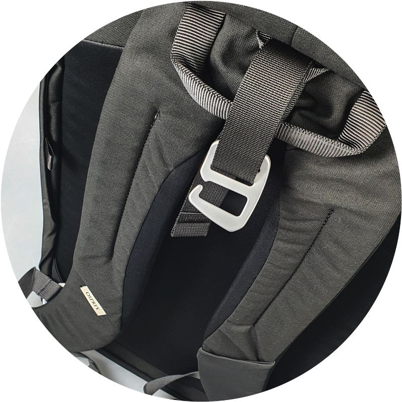 Sleek black Osprey Arcane Roll Top Backpack with spacious roll-top, padded laptop sleeve, and eco-friendly fabric.