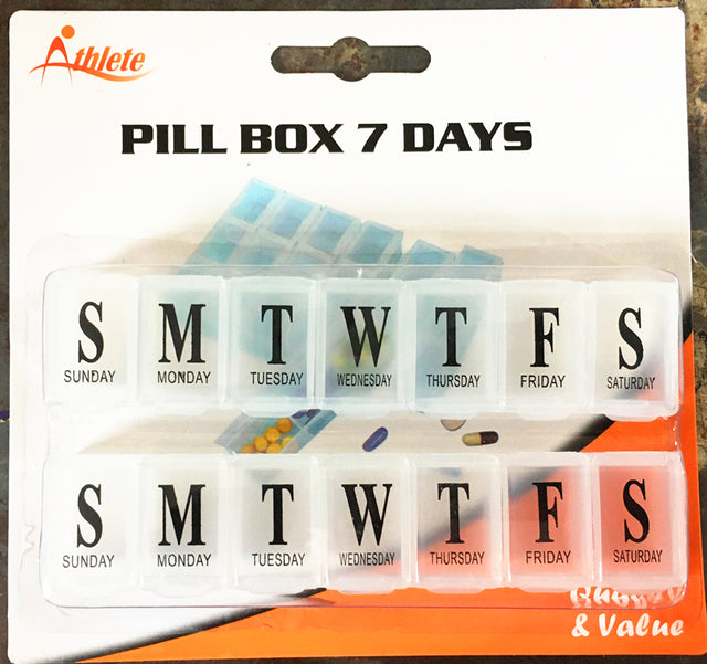 Clear pill box set with 14 compartments for daily medication organization and secure storage, perfect for travel and home use.