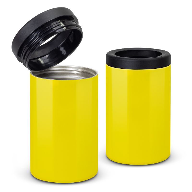Vacuum stubby cooler set in Brewski Yellow, designed for durable insulation and perfect for keeping drinks cold.