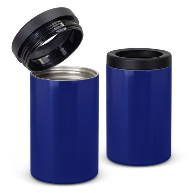 Royal blue vacuum insulated stubby cooler pack of 3, designed to keep drinks cold with a secure screw-on top.