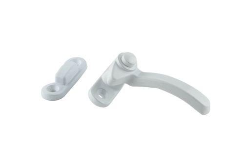 Right Hand Split Rail Fastener with Packer in white, durable zinc, ideal for side hung/top hung windows, includes draft seal packer.