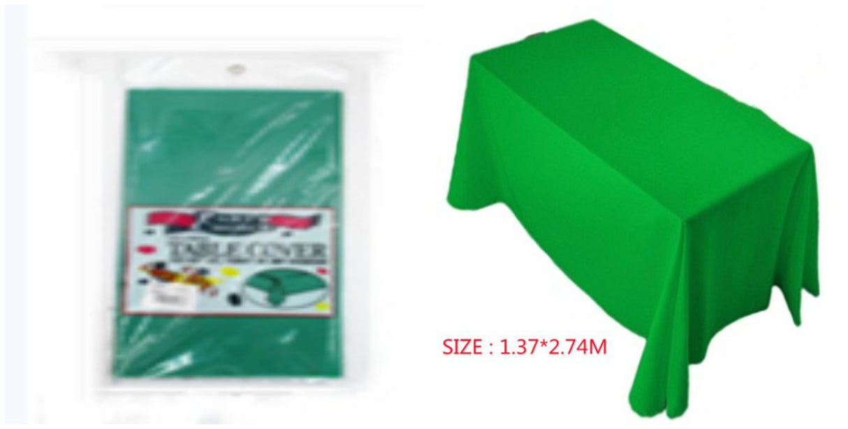 Set of 6 vibrant green tablecloths (2.71m) in heavy-duty plastic for durable, stylish dining and event decor.
