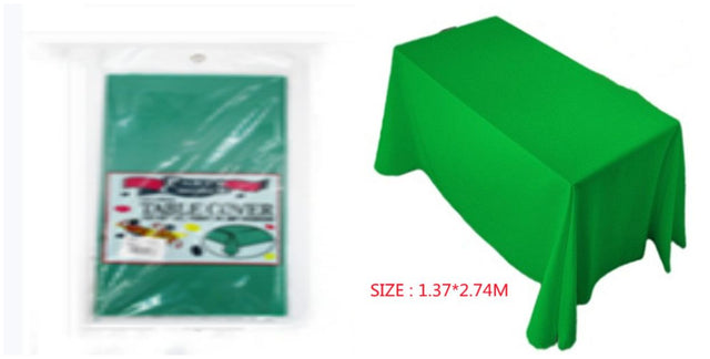 Set of 6 vibrant green tablecloths (2.71m) in heavy-duty plastic for durable, stylish dining and event decor.