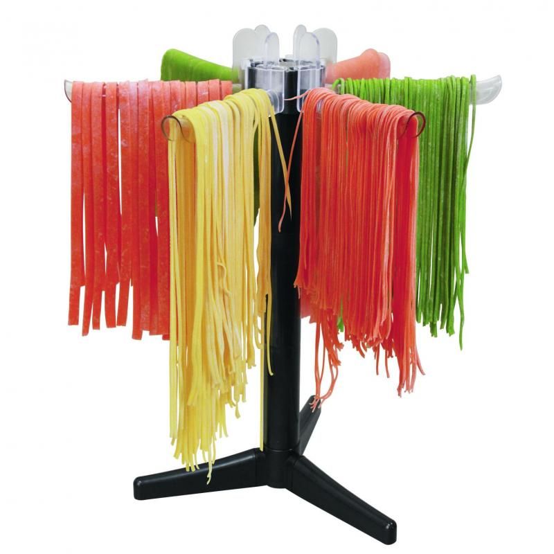 Avanti Pasta Drying Rack Small with 6 extendable arms for drying spaghetti, compact design, and sturdy base for stability.