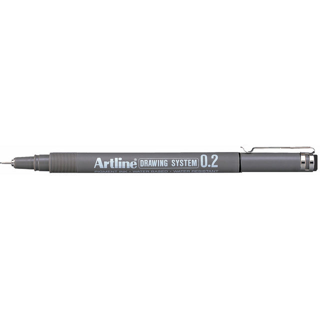 Pack of 12 Artline 232 0.2mm black drawing pens with precision nibs for technical art, water-resistant and smudge-free ink.