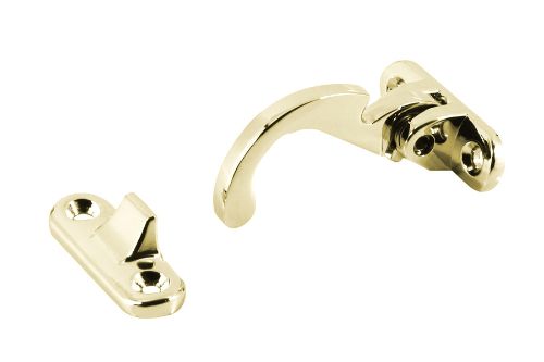 Brass plated Spur Fastener Spring Catch for secure top hung awning windows, includes fixings and installation template.