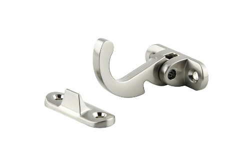 Satin nickel plated Spur Fastener Spring Catch, designed for securely fastening top hung awning windows with a spring action mechanism.