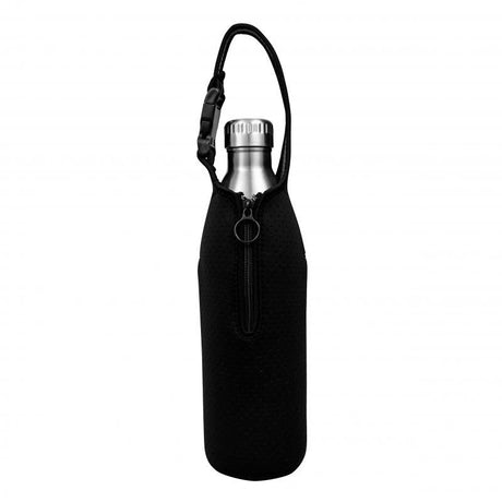 Black neoprene tote bag for 1L Avanti Fluid Bottle with easy carry handle, BPA-free for convenient hydration on-the-go.