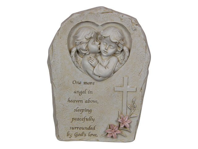 Serene 22cm cherub memorial plaque, symbolizing peace, for honoring cherished memories in gardens or memorial sites.