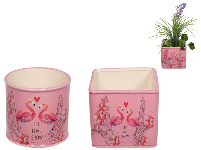 Colorful 13cm flamingo-shaped pots set of 2, perfect for small plants, adding charm to indoor and outdoor spaces.