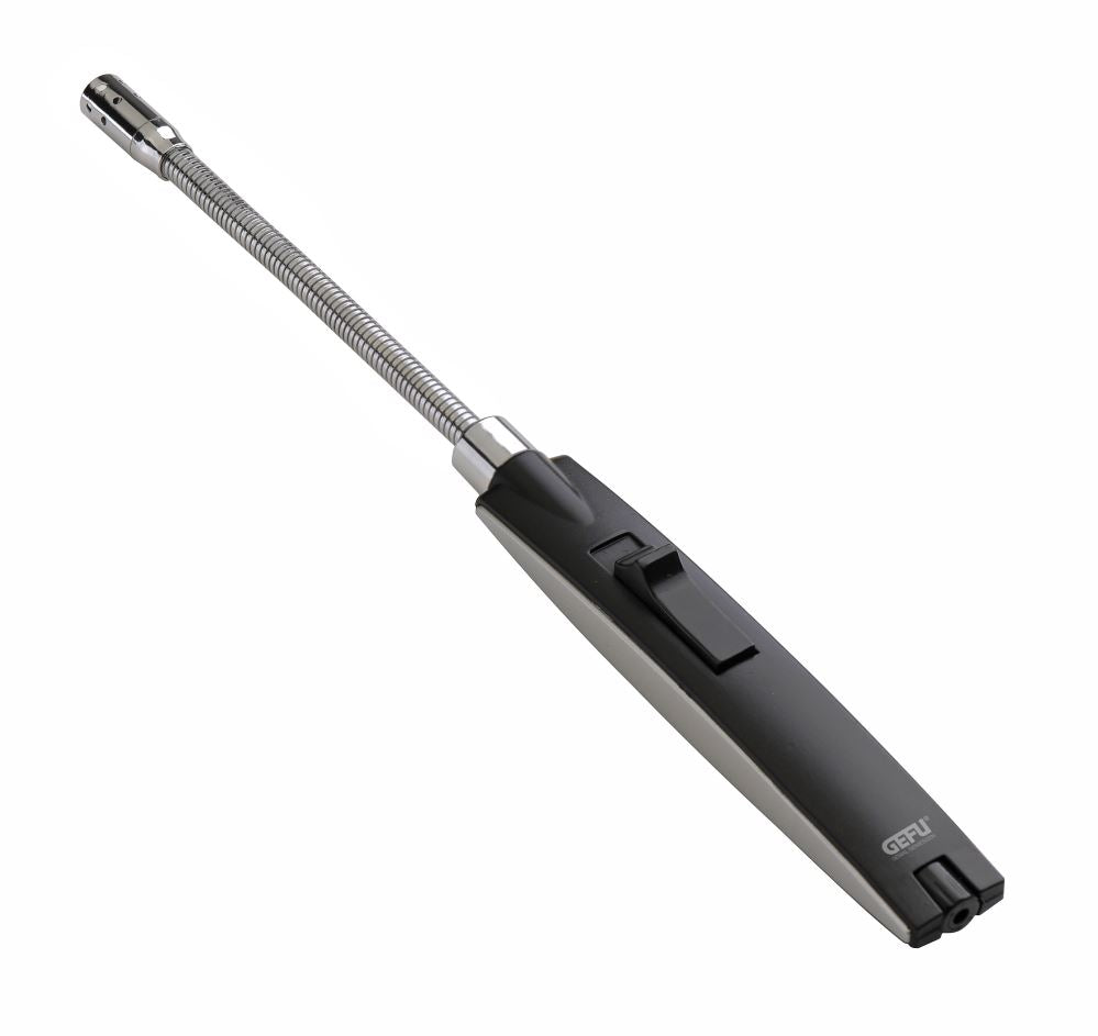 Long-handled GEFU gas lighter with electronic ignition, refillable design, and adjustable flame for safe, precise lighting.