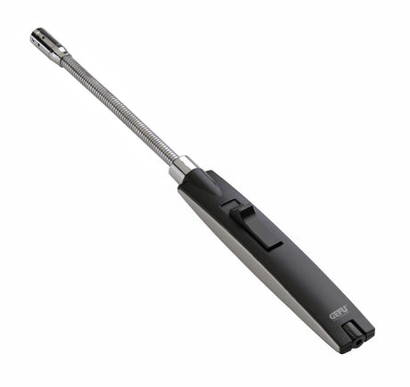 Long-handled GEFU gas lighter with electronic ignition, refillable design, and adjustable flame for safe, precise lighting.