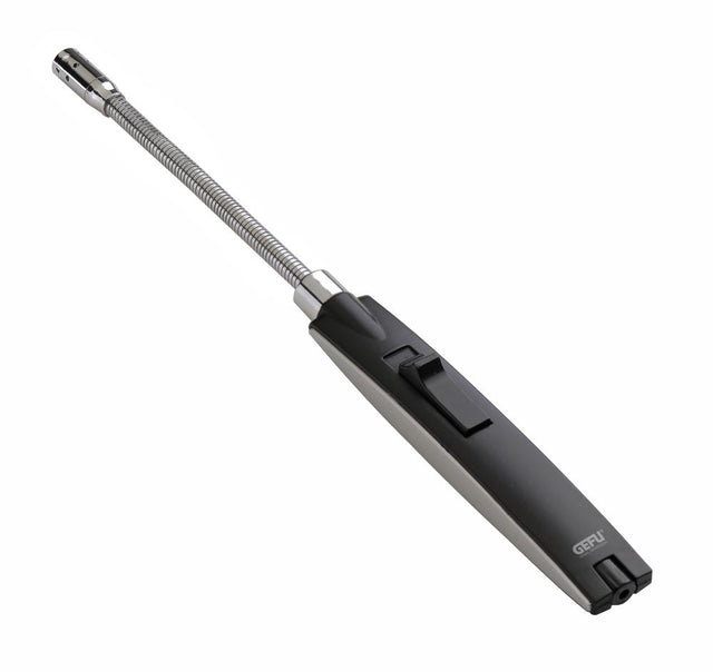 Long-handled GEFU gas lighter with electronic ignition, refillable design, and adjustable flame for safe, precise lighting.