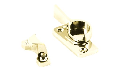 Brass-plated Crescent Sash Fastener for sliding windows, featuring sturdy zinc, easy installation, and included fixing screws.