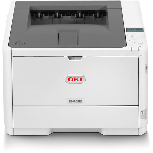 OKI B432dn A4 Mono LED Printer, compact design, 40ppm speed, duplex printing, 1200x1200 dpi resolution, ideal for offices.