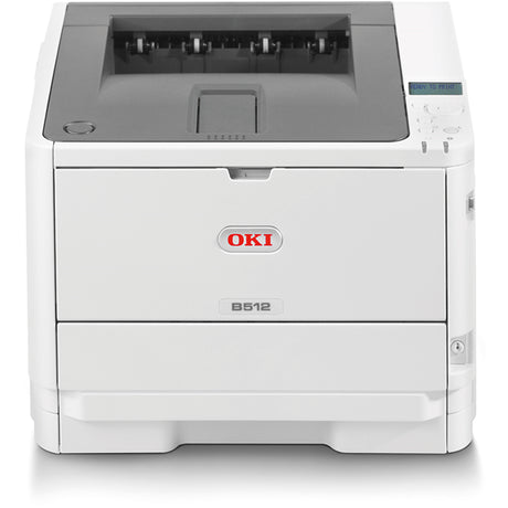 Monochrome LED printer OKI B512dn, 45ppm speed, duplex printing, 530-sheet capacity, ideal for high-volume office use.