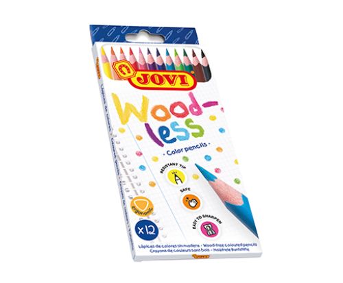 Colorful JOVI woodless pencils set of 12, perfect for kids aged 3+, featuring smooth, durable leads in an ergonomic design.