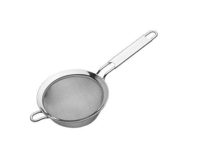 Savannah 12cm stainless steel strainer with fine mesh, ideal for sifting, straining, and making purees, dishwasher safe.