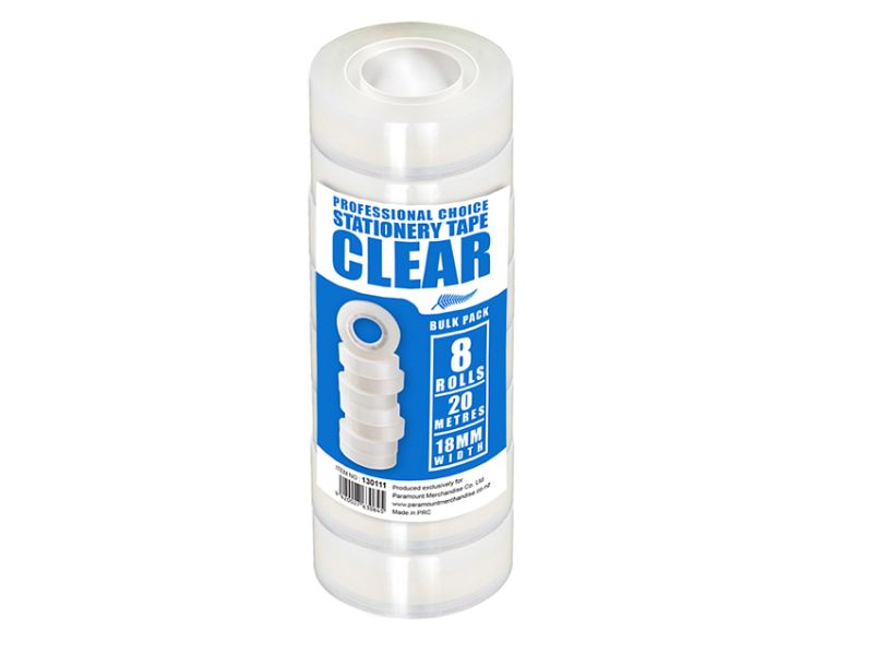 Clear 18mm stationery tape in 60 packs, perfect for crafts, gift wrapping, and document securing with strong adhesion.
