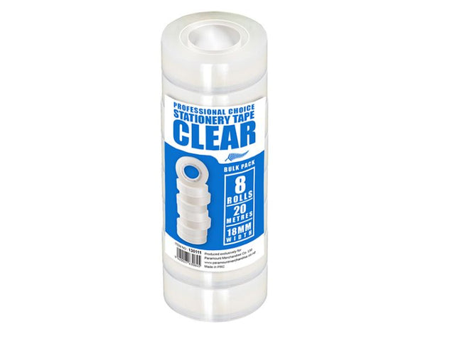 Clear 18mm stationery tape in 60 packs, perfect for crafts, gift wrapping, and document securing with strong adhesion.