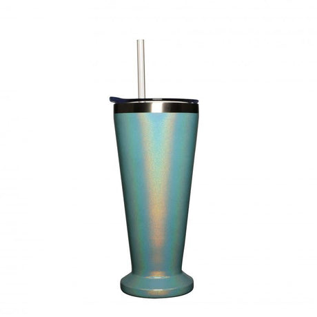 Pearlised Duck Egg Blue 500ml stainless steel cocktail tumbler with lid and straw, designed for stylish and stable entertaining.