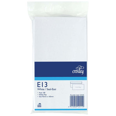 Croxley E13 white envelopes, self-seal, 165mm x 92mm, 100 pack, ideal for professional mailing and document protection.