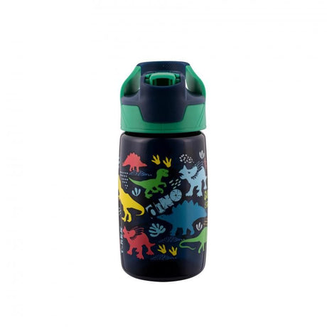 Avanti YumYum Tritan Bottle featuring a colorful dinosaur parade design, 450ml capacity, perfect for hydration on-the-go.