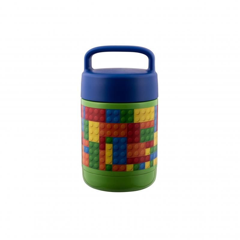 Colorful Avanti YumYum Food Jar with Building Blocks design, 375ml capacity, and a handy carry handle for kids' meals on the go.