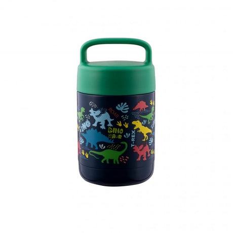 Vibrant Dinosaur Parade food jar for kids, 375ml capacity, BPA-free, with sturdy handle for easy transport.