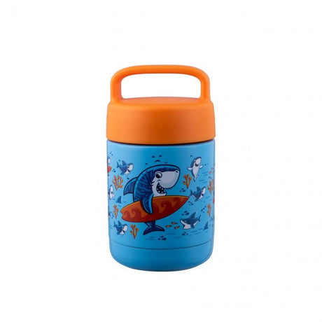 Avanti YumYum Food Jar in Surfing Sharkie design, 375ml, BPA-free, durable, with a convenient handle for kids' meals on the go.