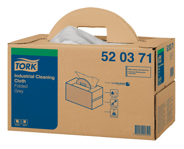 Tork Handy Box Cleaning Cloths - 200 durable, absorbent cloths for efficient industrial cleaning and easy storage.