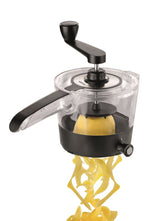 Spiral Slicer by GEFU, ideal for creating vegetable spaghetti with adjustable widths and easy cleaning features.