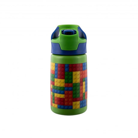 Avanti YumYum 375ml insulated bottle with fun Building Blocks design, keeping drinks hot or cold, durable and stylish.